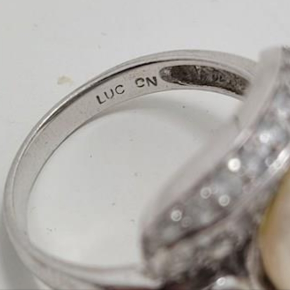 LUC | Sterling Silver Rhinestones Imitation Pearl Ring Size 8.75 - Picture 11 of 12